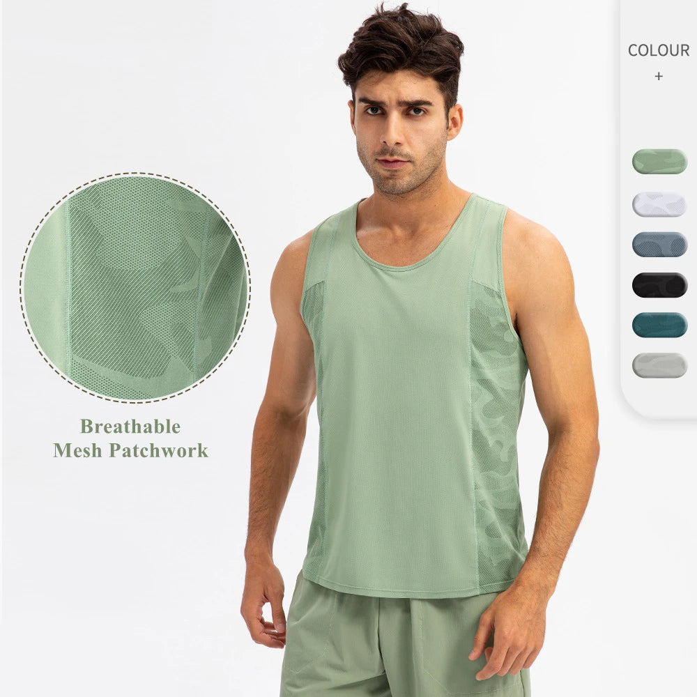 Euro Sizing Men's Breathable Mesh Sleeveless Muscle Shirts Active Gym Workout Tank Top Quick Dry Athletic Running Vest