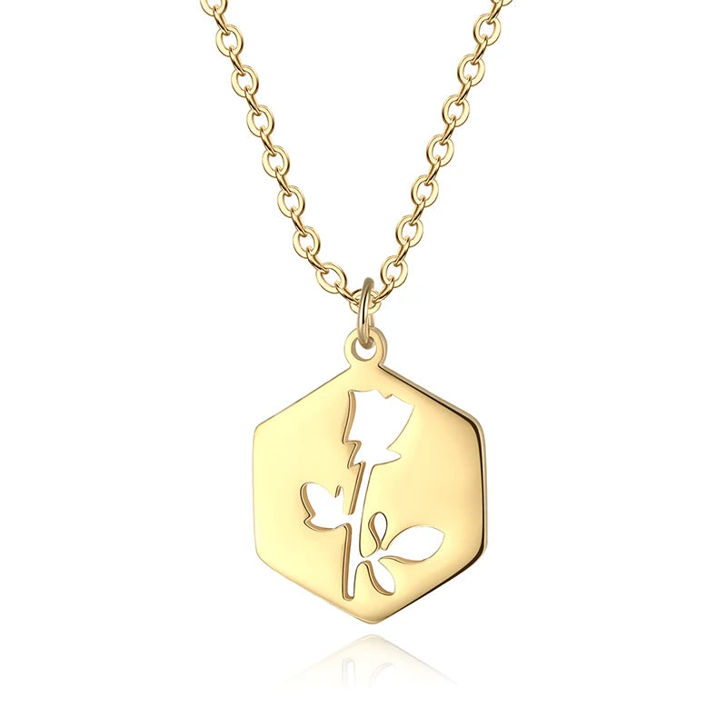 Minimalist Floral Necklace - 18k Gold Plated Stainless Steel Flower Pendant Jewelry for Women