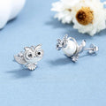 Real Silver 925 Pearl Stud Earrings Cute Owl Design Ear Piercing for Kids Gift
