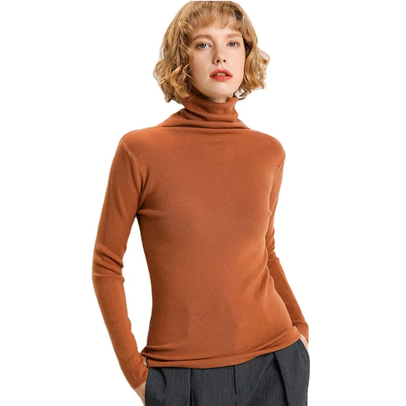 Custom logo Women Sweater Long Sleeve Knitwear Turtleneck Women Clothes Girl Knitted Women Sweater