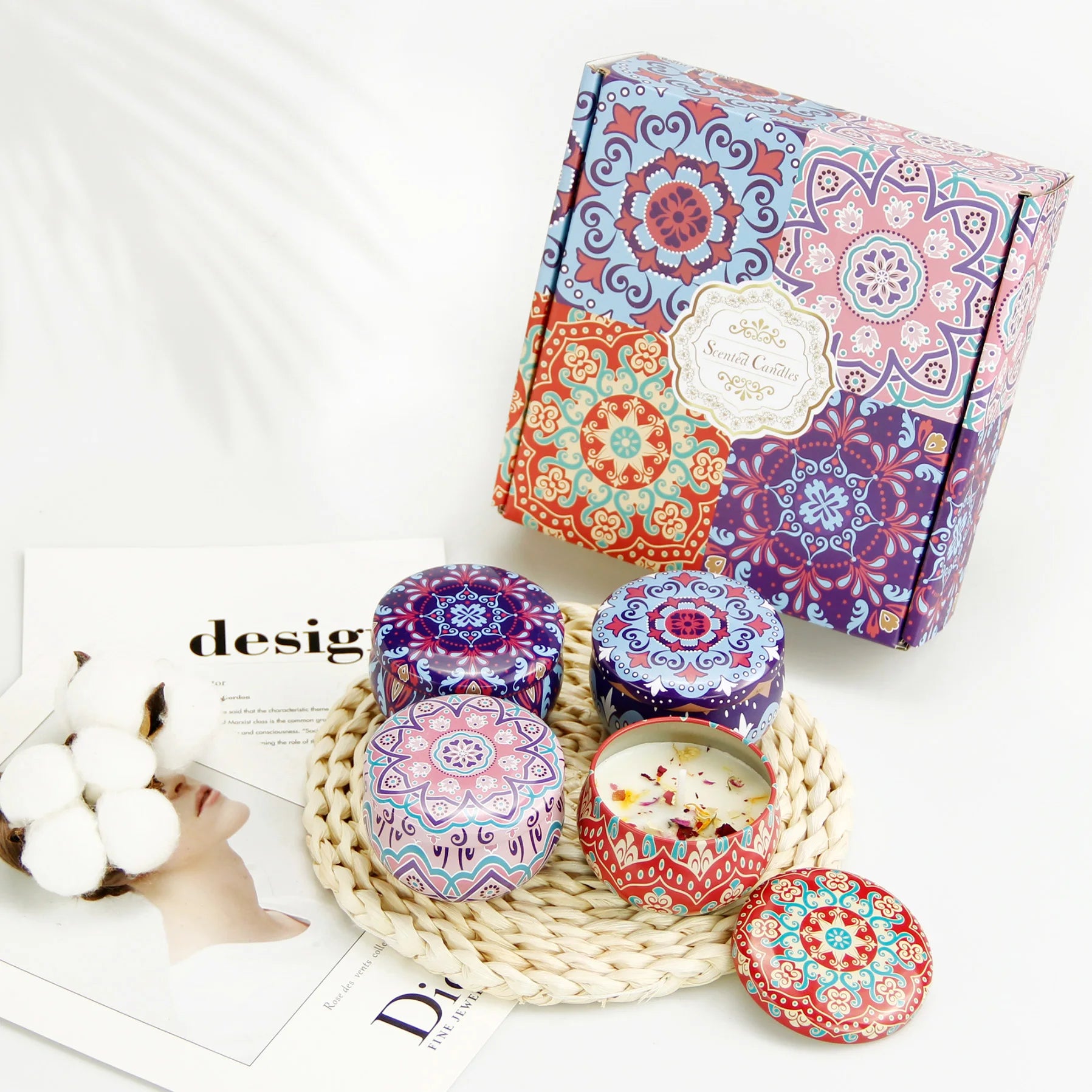 Accept Custom Private Label 2.2 oz Portable Travel Soy Wax Scented Candles Gifts Set With Dry Flowers