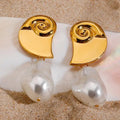 2025 New Arrival Fashion Jewelry Non Tarnish 18K PVD Gold Stainless Steel Earring Ocean Conch Spiral Pearl Jewelry Earrings