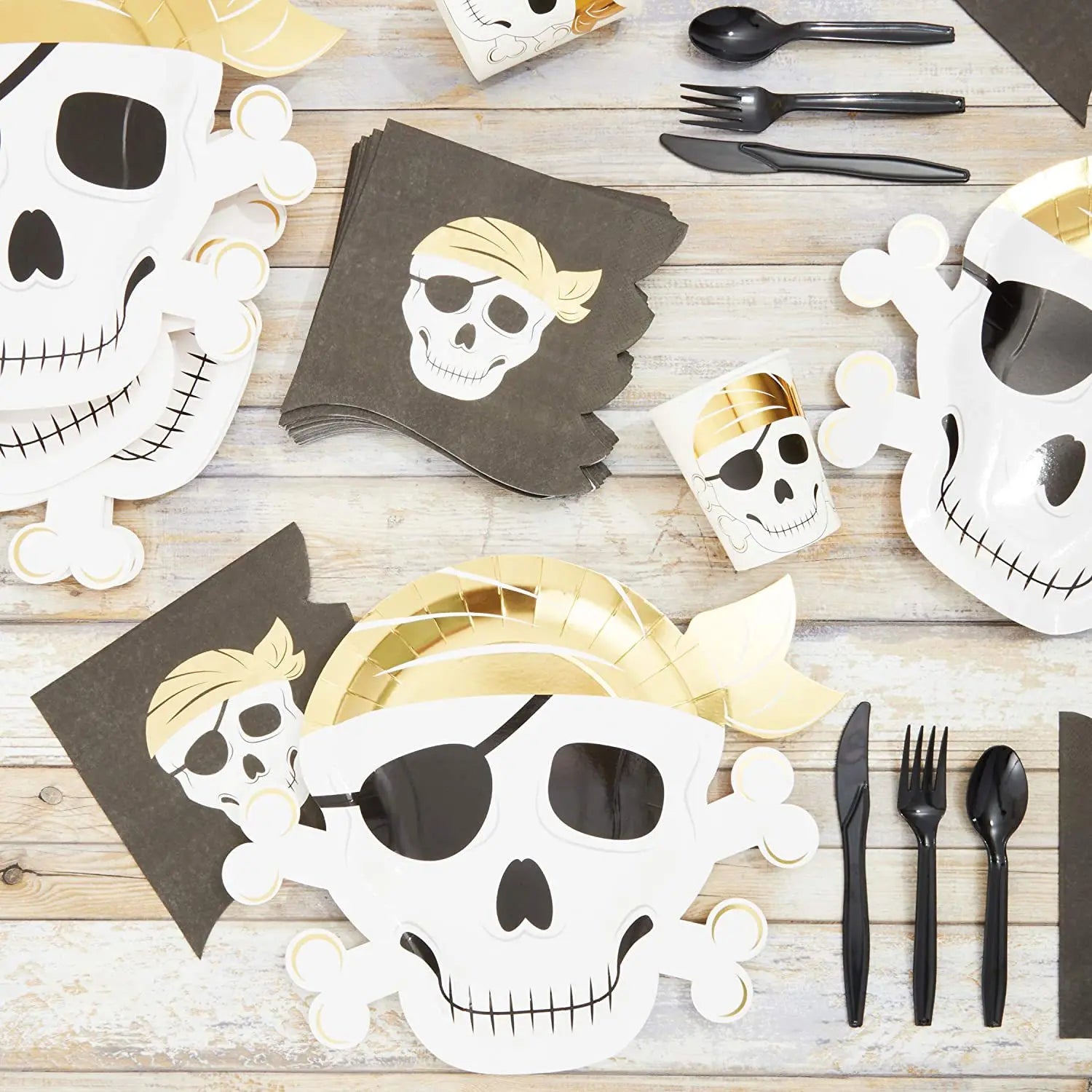 Birthday Party Tableware Gold Stamping Viking Skeleton Bronzed Disposable Dinner Plate Set Factory Custom