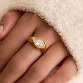 CLASSIC UNIQUE DAINTY TEARDROP ZIRCON RING Dazan Winter New HOT Ins 18k PVD Gold Plated Stainless Steel Luxury Lady Jewelry MegaBDM