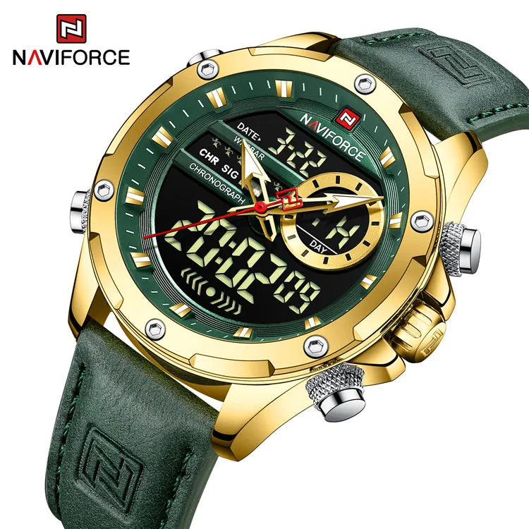NAVIFORCE 9208 Watch Brand Own Relogio Masculino Sport Luxury Gold Green Color Led Digital Display Wristwatch