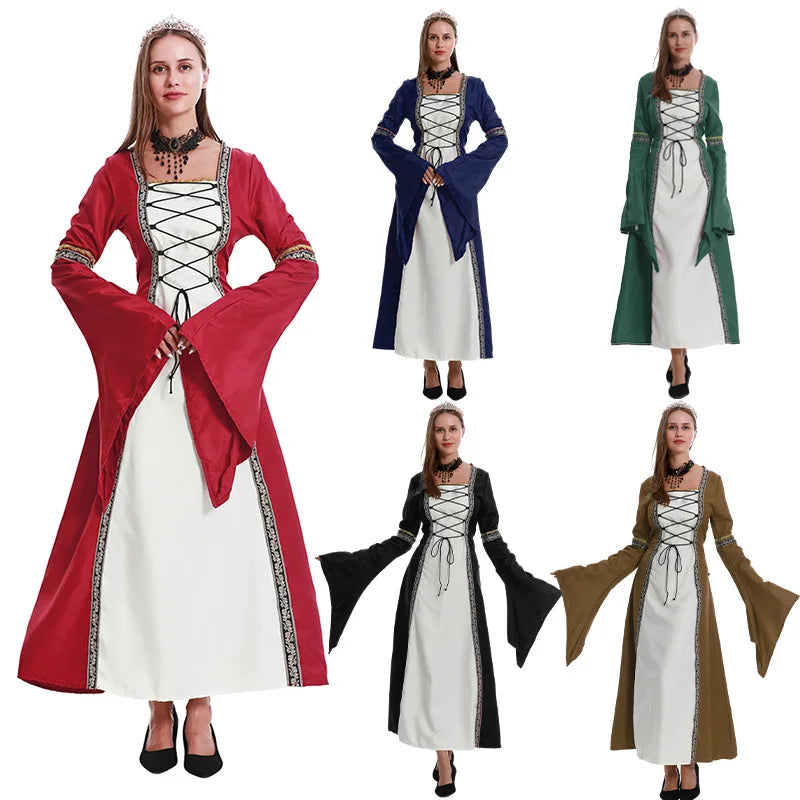 Hot Selling Gothic Retro Women's Clothing European Style Wish Long Dress Square Neck Long Sleeves Lace Trim Inspired American