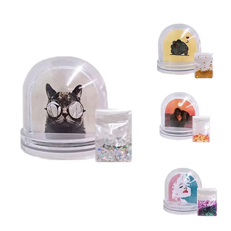 9*9*8.5cm Round Empty Water Snow Photo Globe Plastic Picture Insert Photo Frame for Wedding Graduation Promotion Decoration