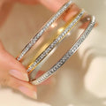 Women's Fashion Titanium Steel Cuff Bracelet with Full Star Square Zircon Open Design Simple Tempered Jewelry for Birthday Gift