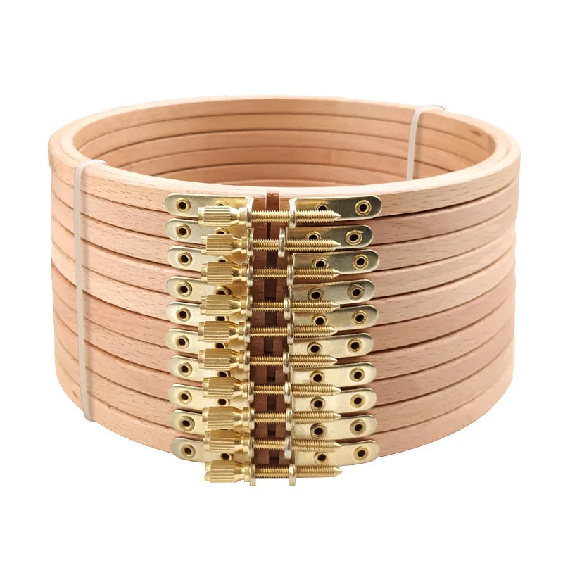 Manufacturer Wholesale Rounded Beech Wood Embroidery Hoop Handmade Adjustable Solid Wood Embroidery Frame for Cross Needlework