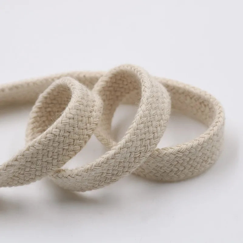 Factory Wholesale Flat Woven Braid Rope 10mm 12mm Cotton Flat Cord for Hoodie Drawstring Cord