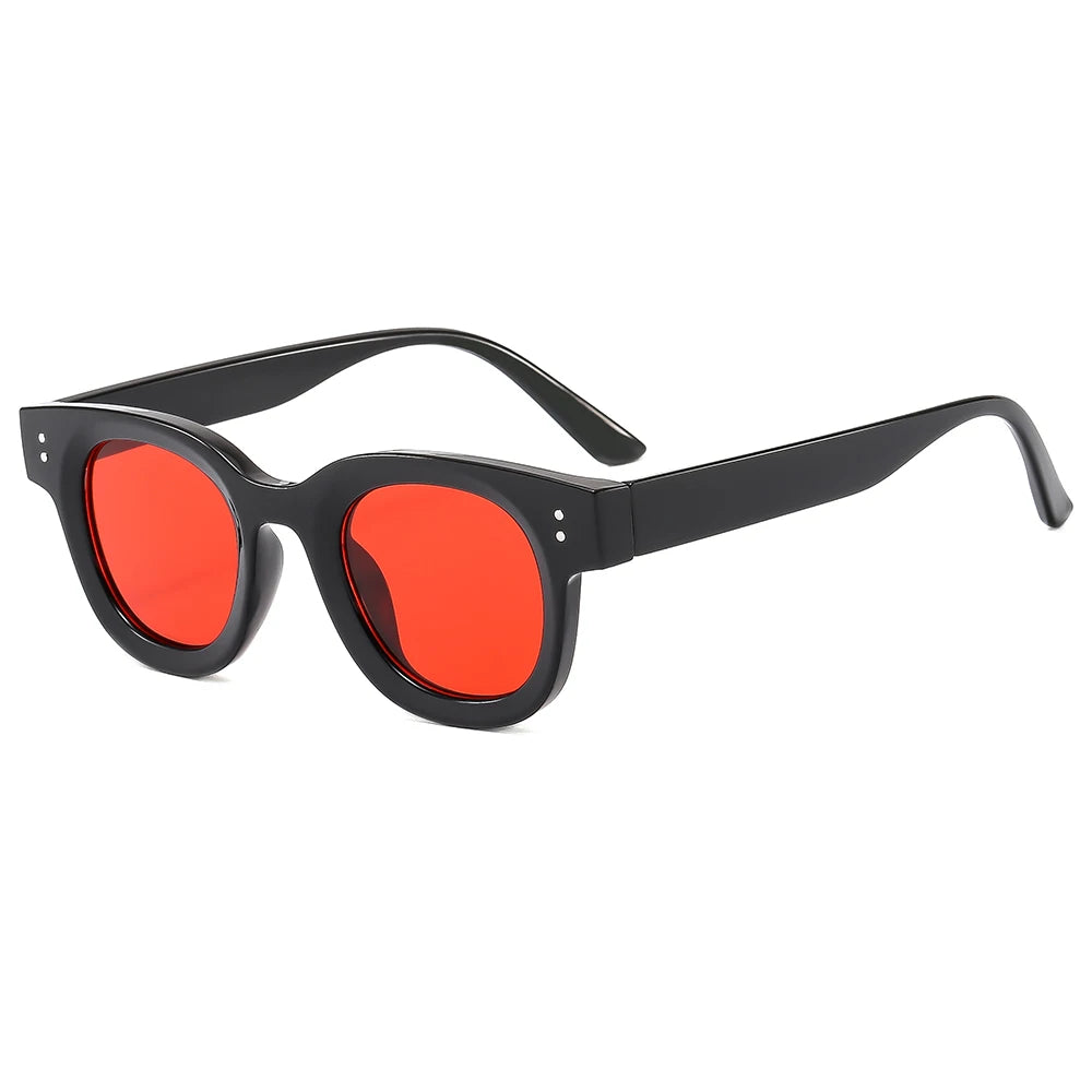 Classic Red Round Sunglasses with Vintage Design Square Frame Customizable Logo Gray or Yellow PC Frame Options