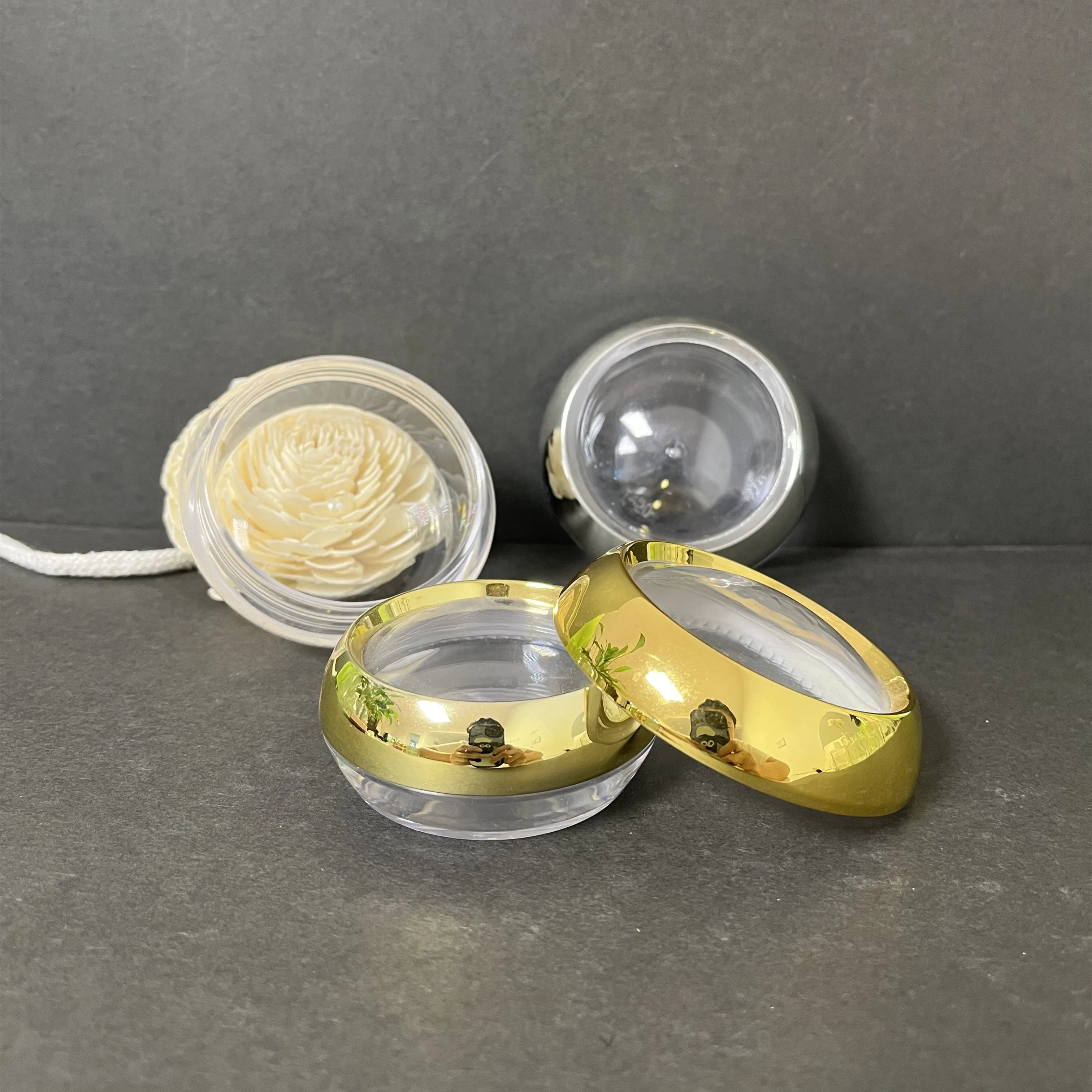 High Quality 15g 30g 50g Empty Gold Cap clear Body Cosmetics Packaging Acrylic Cream Cosmetic Jars for Eye Skincare