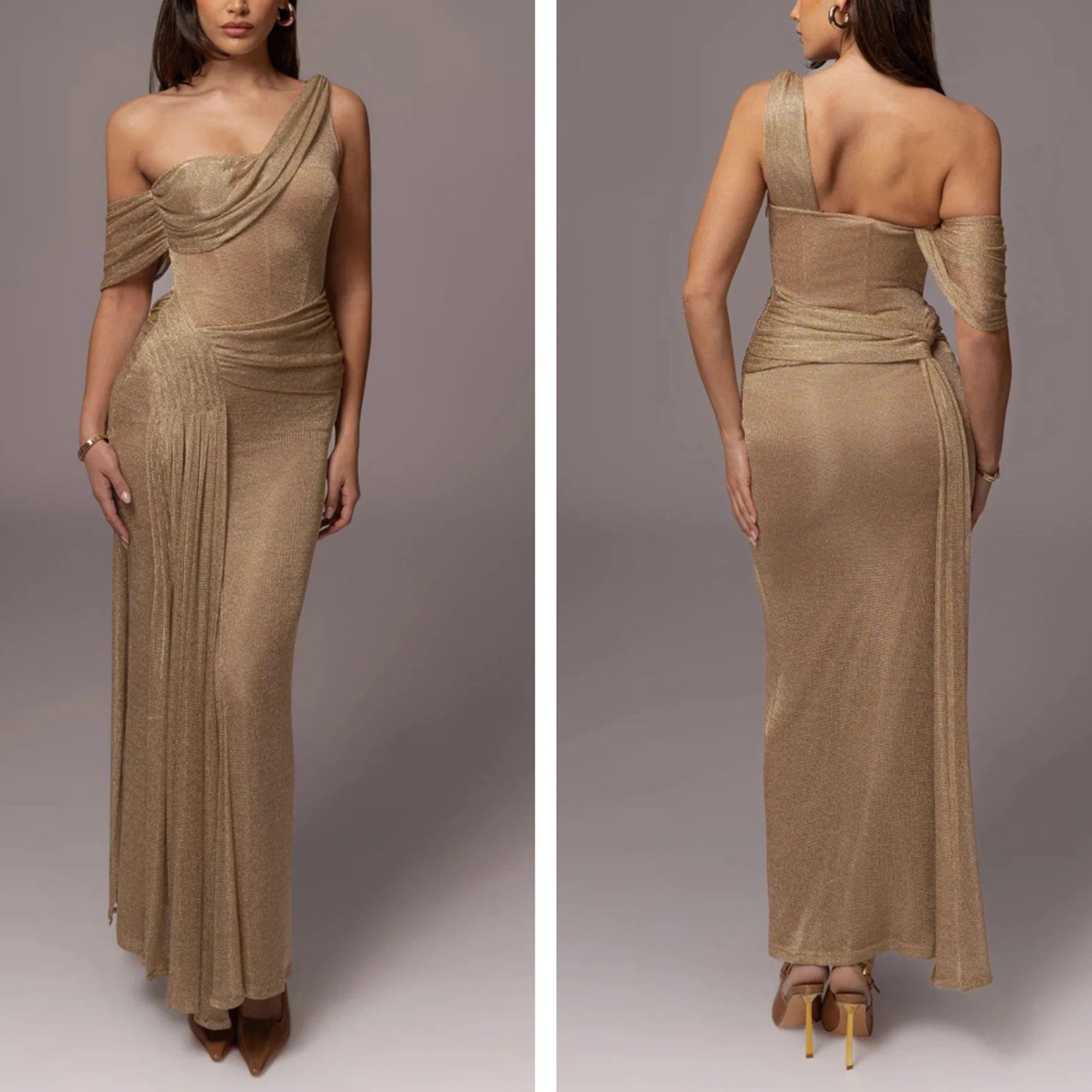 Brand Customization Elegant One-Shoulder Lace Prom Dresses Long Evening Gowns Ruffles Maxi Length Party Wear Long Dress Gowns