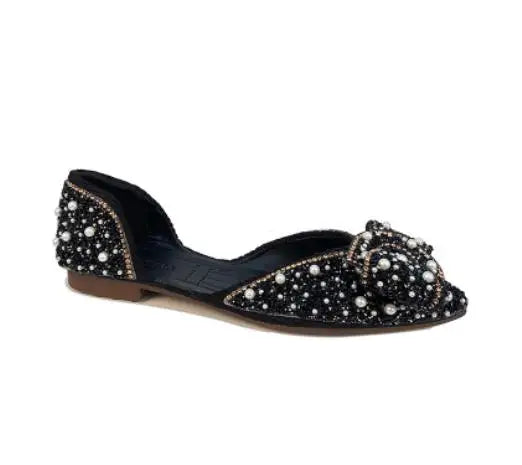 Top Fashion 2026 Summer Lady Sandals Low-heeled Little Style Moccasin Shining Pearl Womens Flat Sandals