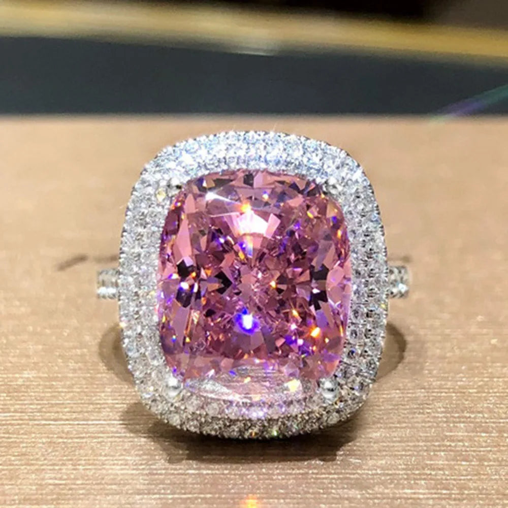 Pink Zirconia Women's Wedding Band Romantic Bridal Ceremony Party Ring Fashion Jewelry Accessories