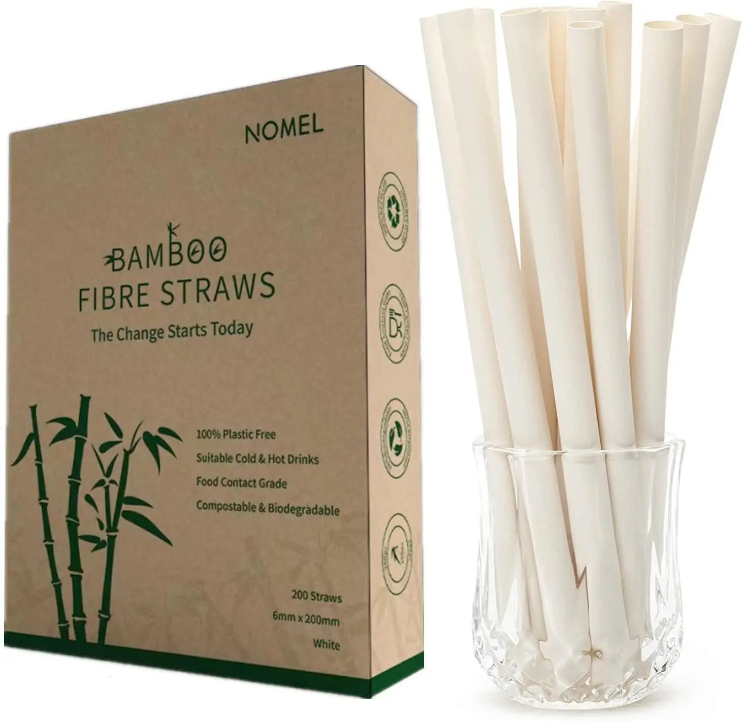 JIAHUI Eco-Friendly Biodegradable Bamboo Fiber Disposable Straws for Beverages Smoothies Boba Parties