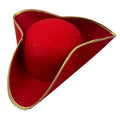 Red Captain Hook Hat Gold Trim Red Classic Tricorne  Pirate Hat