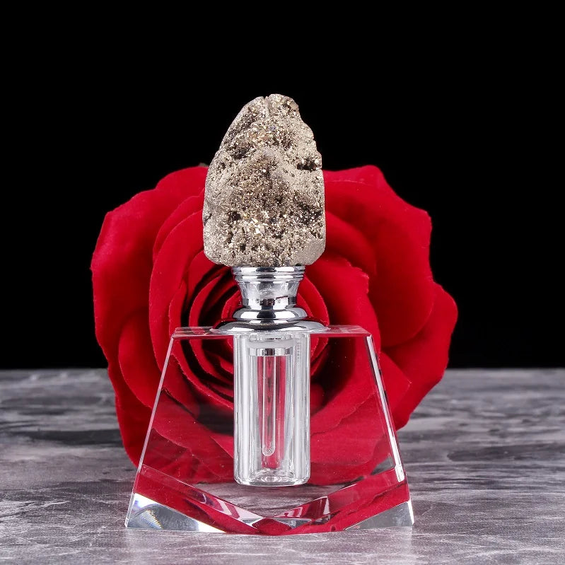 2026 New Design Hot Sell 6ml Natural Pyrite StoneCrystal Perfume Oil Oud Bottle