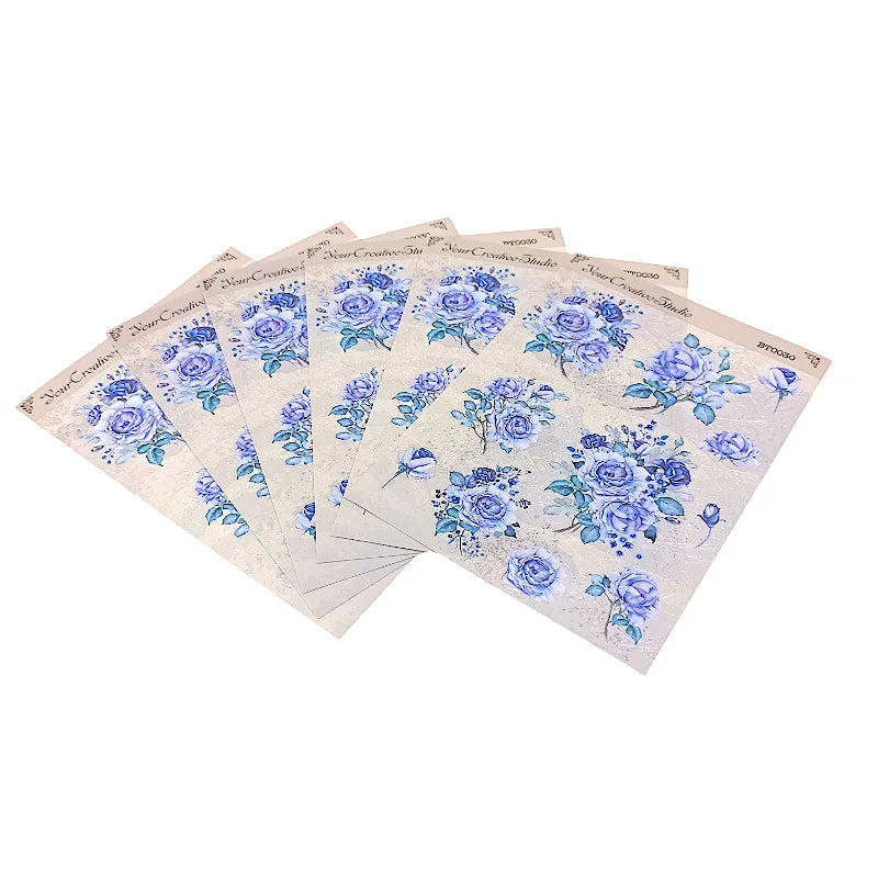 Tailor-made Waterproof Decorative Flower PVC PET Vinyl Label Bespoke Vintage Blue Rose Logo Label Stickers for Laptop Fridge