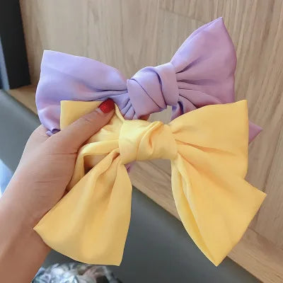 HOVANCI 20CM Hot Selling Big Size Fabric Bow Hair Clips Solid Color Silk Bow Spring Clip Hairpin