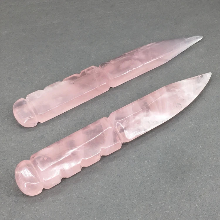 Diy Wholesale Natural Crystal Carving Folk Crafts Healing Rose Quartz Crystal Knife