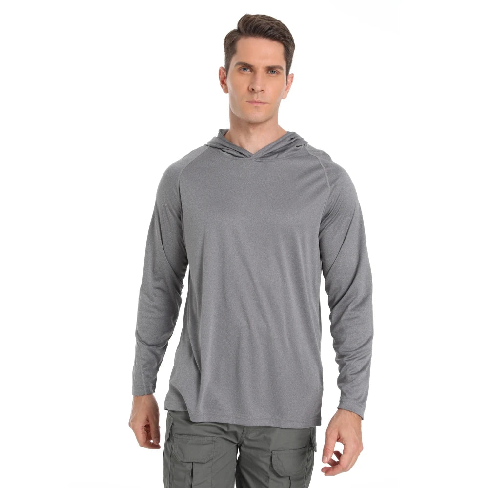 Men's 100% Polyester 50 Athletic Fishing Shirts Long Sleeve Quick Dry Performance Running Hood Relaxed Fit Plus Size Breathable