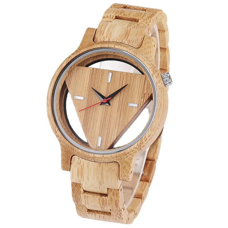 Fenyi Wholesale Fashion Sports Simple Hot Selling New Creative Hollow Perspective Bottom Triangle Solid Wood Watch for Men