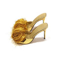 Wholesale Genuine Leather Women's Sandals Shoes Women Gold Glitter High Heels Custom Slides with Logo