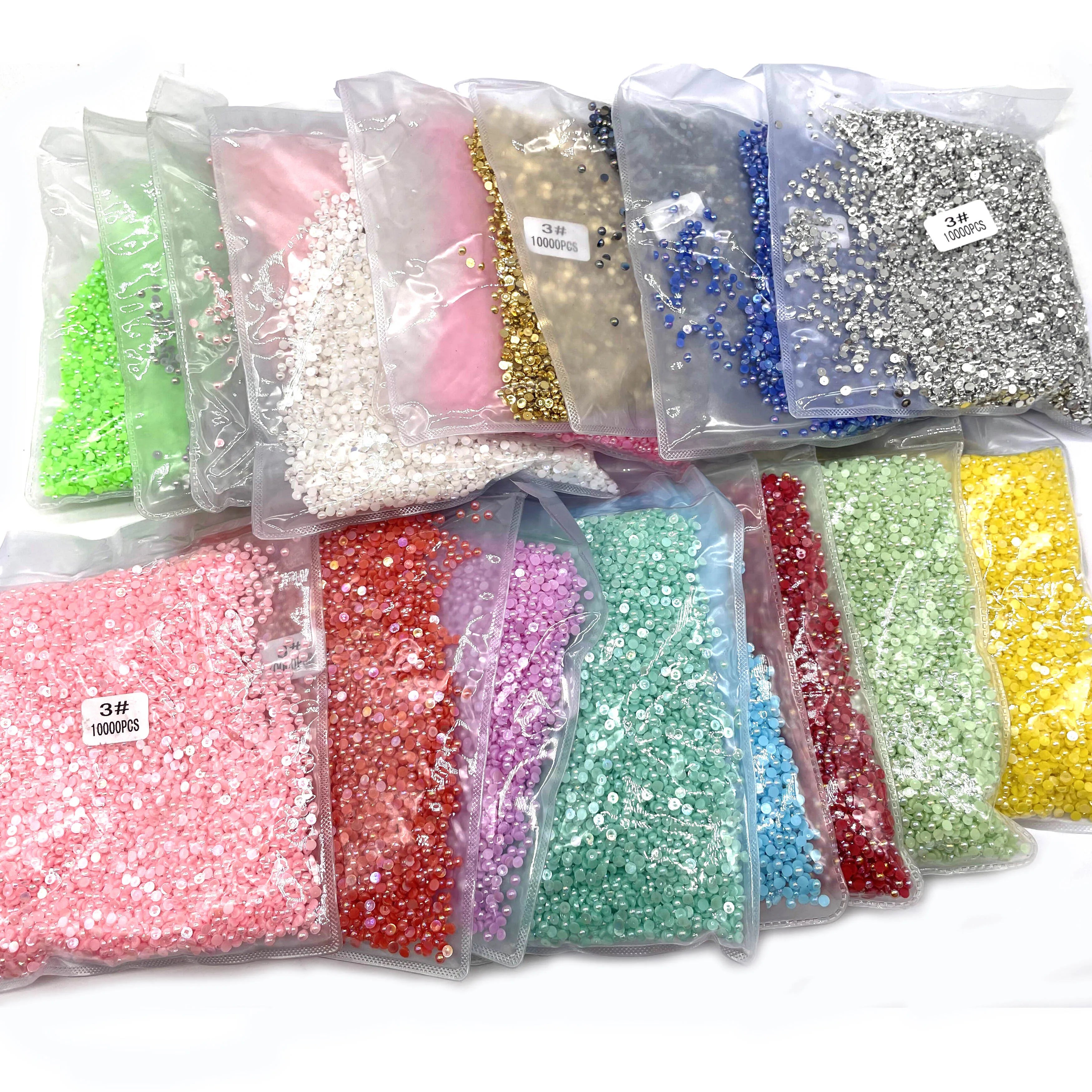 Colorful Flat Back Half round AB Pearl Beads for Phone Nail Art Loose Imitation Pearls with Plastic Case Craft DIY