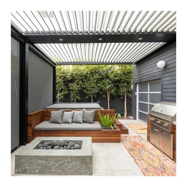 Outdoor Motorized Electric Folding Louvered Roof Bioclimatic Pergola