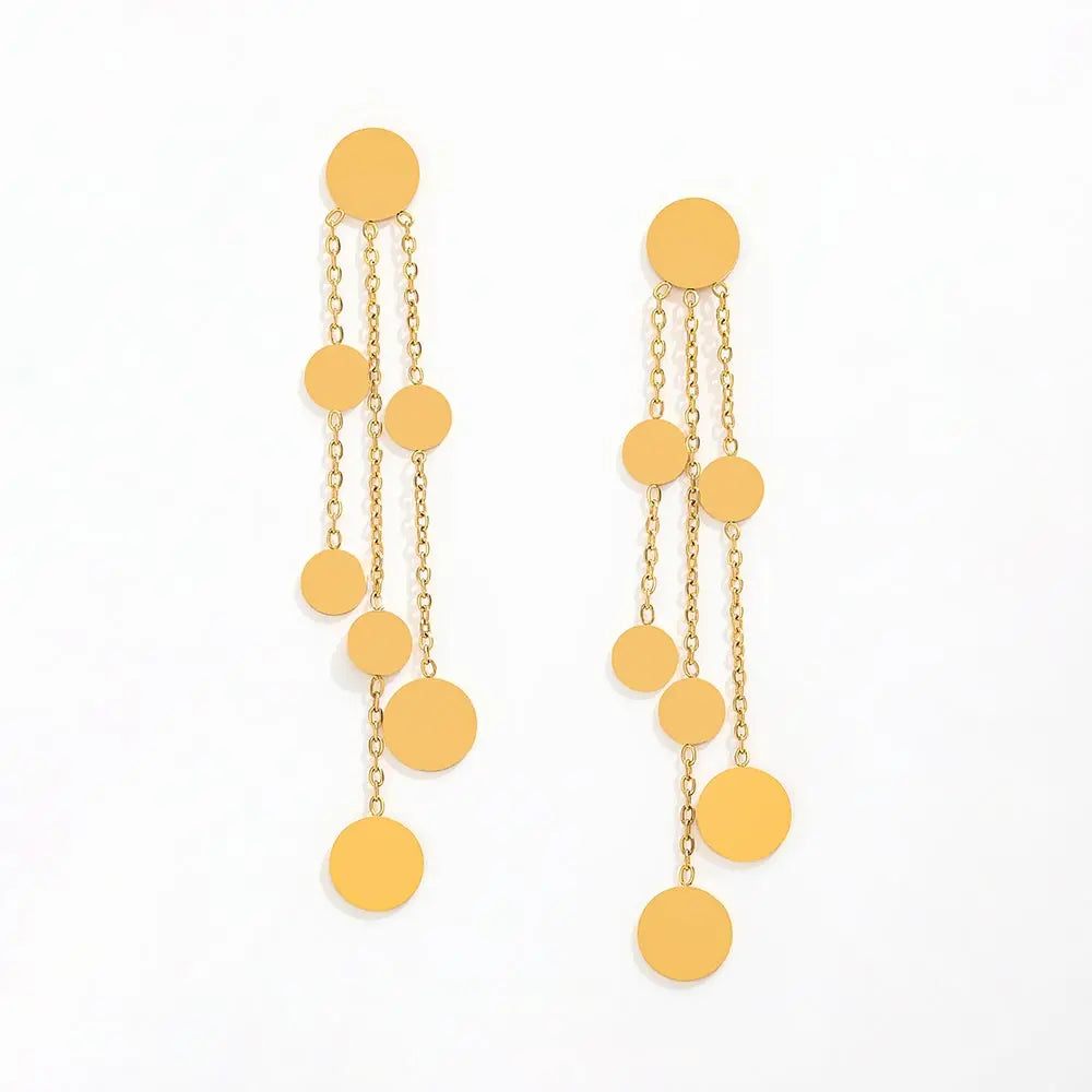 Trendy Earring 18K Gold Plated Statement Dot Wafer Pendant Tassel Earrings Wholesale Stainless Steel Jewelry for Women