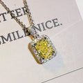 CAOSHI Luxury Rectangle Design Bling Bling Yellow Crystal Zircon Necklaces for Women Wedding Fashion Party CZ Pendant Necklaces