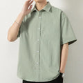 Custom Logo Short Sleeves Button up Men's Shirts Solid Color Loose Fit Men Designer Shirts