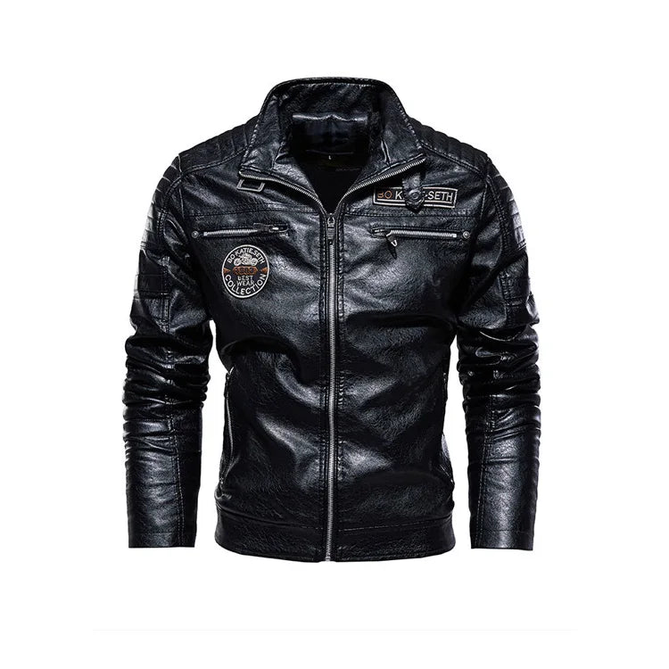 Winter Fashional Motorcycle Men's Stand Collar  Zipper PU Long-sleeved Leather Jacket for Man