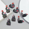 Gothic New Cartoon Black Cat Lights Glitter Christmas Animal Jewelry Gift Cute Kitten Santa Hat Acrylic Dangling Earrings Girl