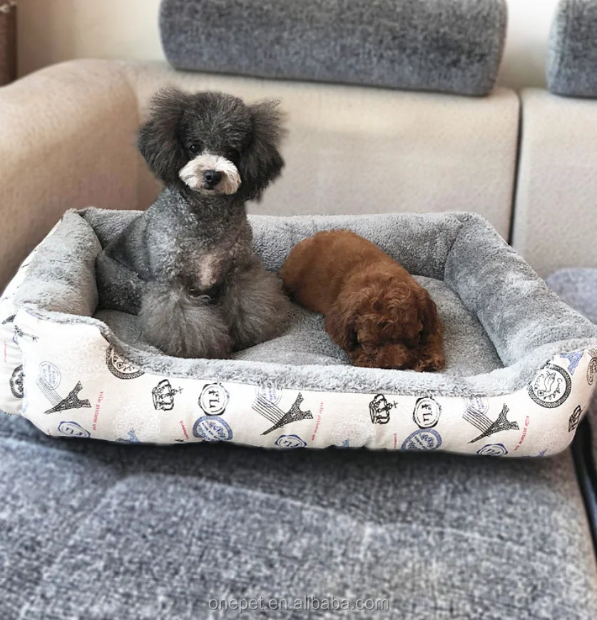 Medium Large Dog Bed Comfortable Rectangle Velvet Removable Animal Fashionable Pet Cage Wood Plush Cloth Mesh Faux Fur for Party
