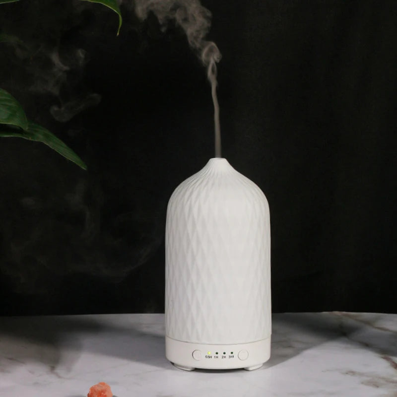White Ceramic Essential Oil Diffuser 7 Colors LED Light Long Neck Vase Air Ceramic Humidifier Diffuseur