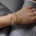 2022 trending bangle R letter love pendant stainless steel beaded gold women jewelry heart bracelet