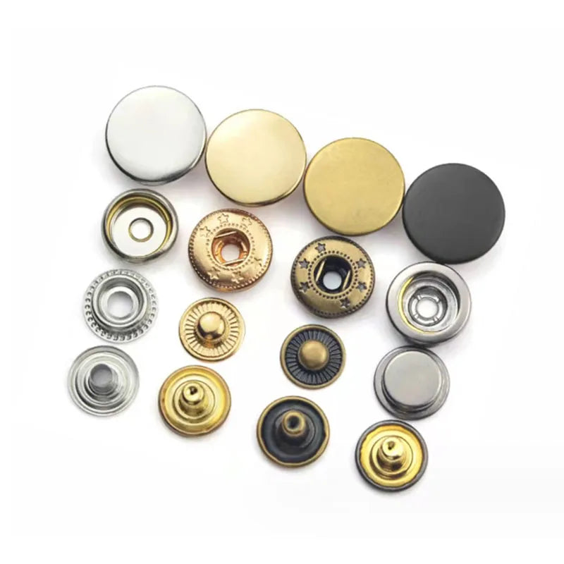 Hight Quality Iron Brass Stainless Steel Sliver Classic Snap Fastener 4 Parts Metal Spring Snap Buttons for Garment Accessories
