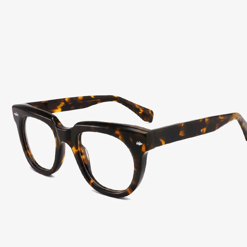 Retro Rice Nail Round Frame Glasses Men Thick Frame Acetate Optical Glasses Wide Leg Flat Light Lens Acetate Glasses Frame