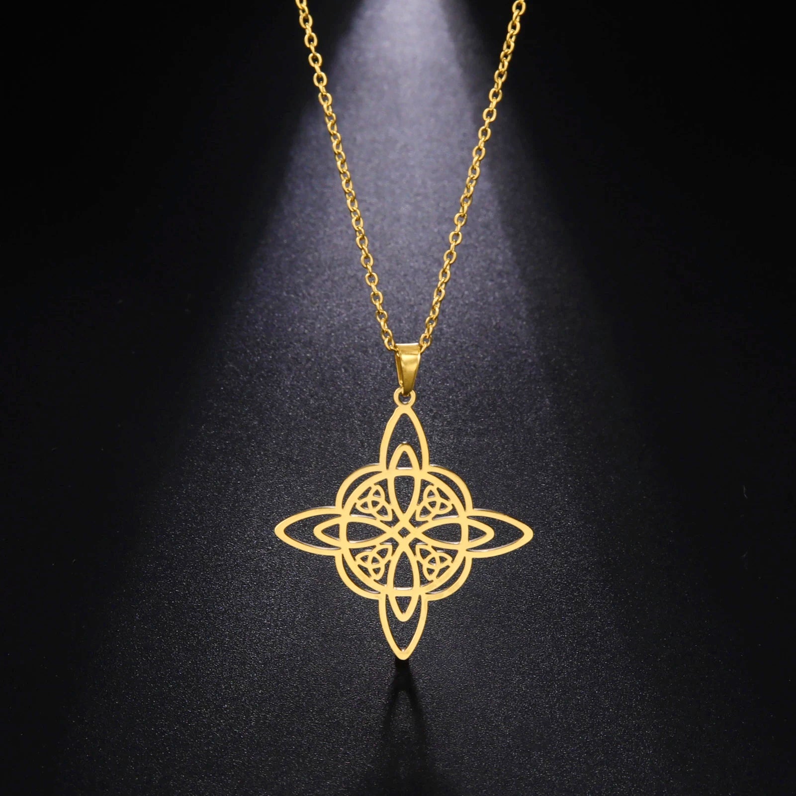 Myshape Women's Stainless Steel Triquetra Celtic Magic Knot Wicca Neck Chain Gold Plated Witchcraft Amulet Jewelry for Parties
