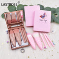 OEM Luxury 5pieces pink Make Brushes with Mirror Set Wholesale Private Label Wooden Handle Cosmetic Brush Kit with Bag