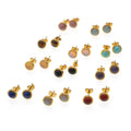 Petite Genuine Round Shape Gemstone Metal Alloy Stud Earrings Jewelry for Women and Teens Second or Third Hole