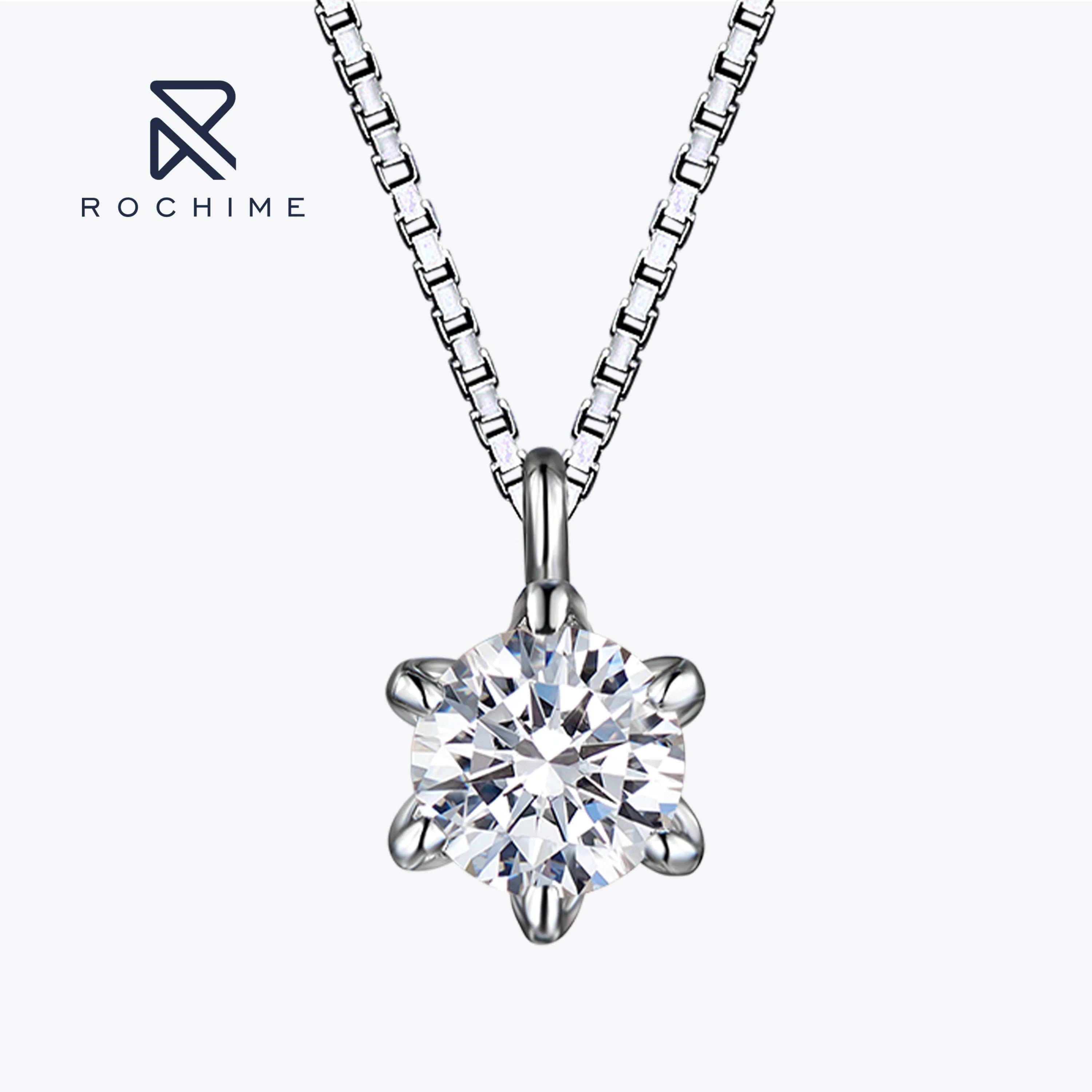 Rochime 0.6ct 1.5ct S95 Silver Personalized Choker Cubic Zircon Necklace Dainty  Rhodium Plated Necklaces