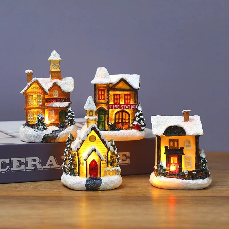 Christmas Luminous House Novelty Christmas Ornaments Luminous Little House Christmas Ornaments Resin Crafts