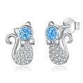 Merryshine 925 Sterling Silver Blue Cz Cute Animal Pet Cat Stud Earrings for Women