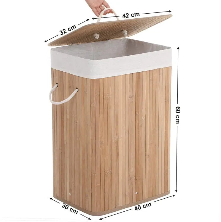 Wholesale Elegant Rectangular Large Bamboo Woven Laundry Basket with Lid Bathroom Storage Organizer