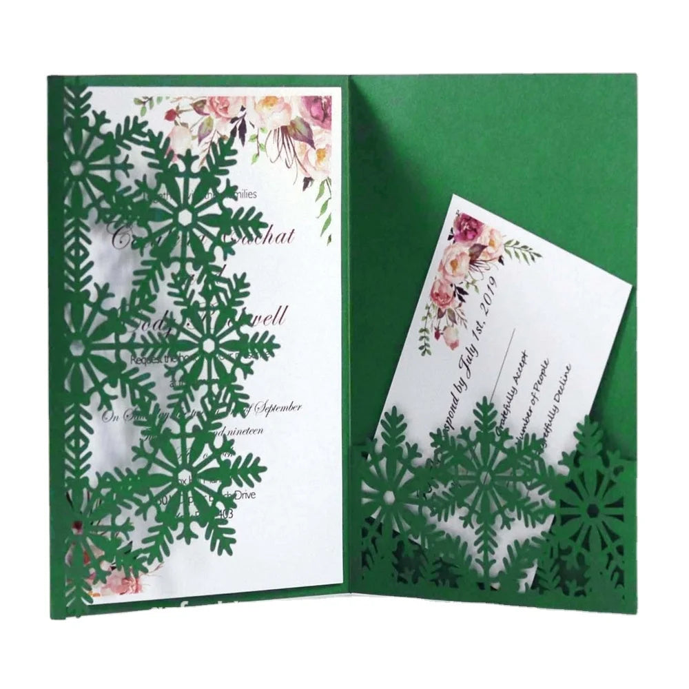 Christmas Invitation Card Green Snowflake Card and Customized Laser Cut Greeting Cards