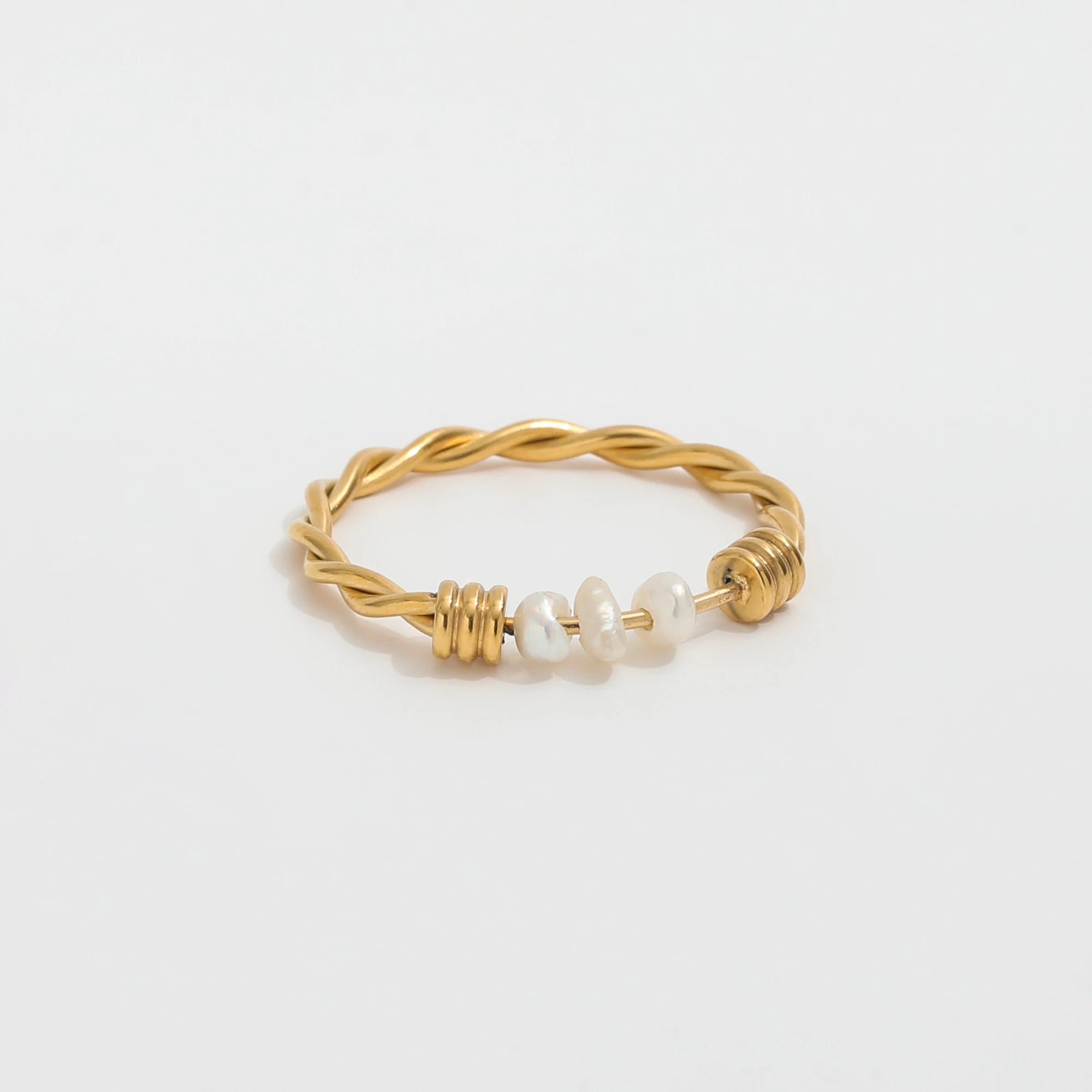 Joolim Jewelry Wholesale 18K Gold Plated Dainty Fresh Water Pearl Rope Stainless Steel Rings for Women Statement Rings