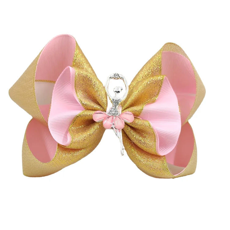 Two Layer Pink Gold Princess Pretty Ballerina Glitter Party Kids Winter Hair Bow